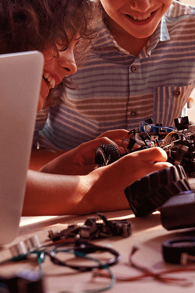Students working on a robot